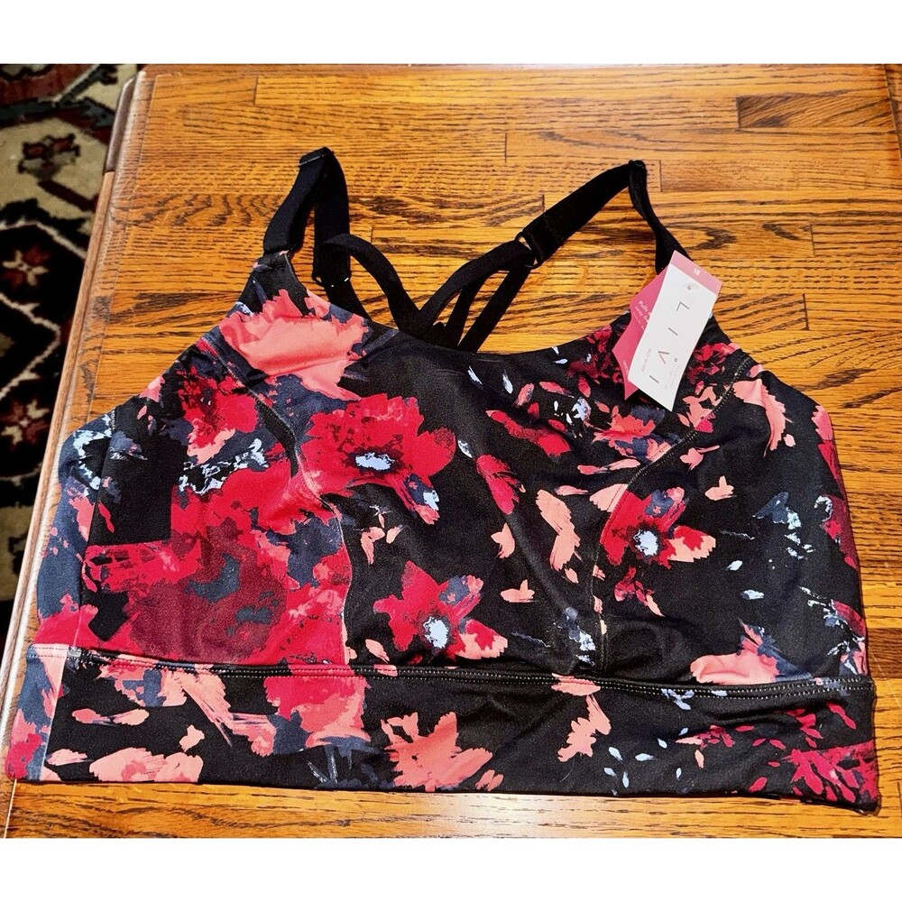 Livi Low Impact Wicking Sport Bra Livi No Wire Strappy Lane Bryant FLORAL  Sz 18